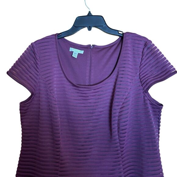 London Style Fit Flare Dress Women 18W Purple Stripe Stretch Cap Sleeve Cocktail - Picture 2 of 9